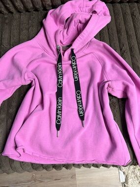 Calvin Klein Bright Pink Hooded Pullover with Branded Drawstrings